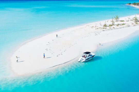 boat at sandbar in the Turks and Caicos