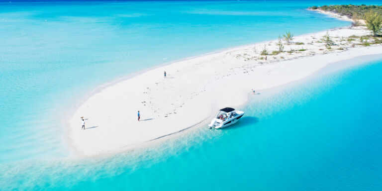 boat at sandbar in the Turks and Caicos