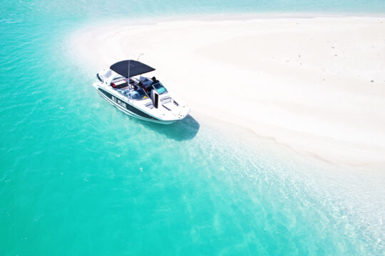 Boat at sandbar in the Turks and Caicos