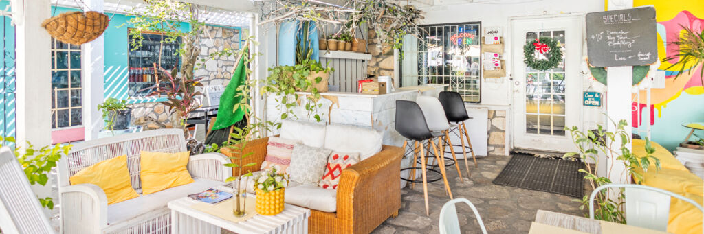 Terrace seating at the Island Scoop ice cream shop