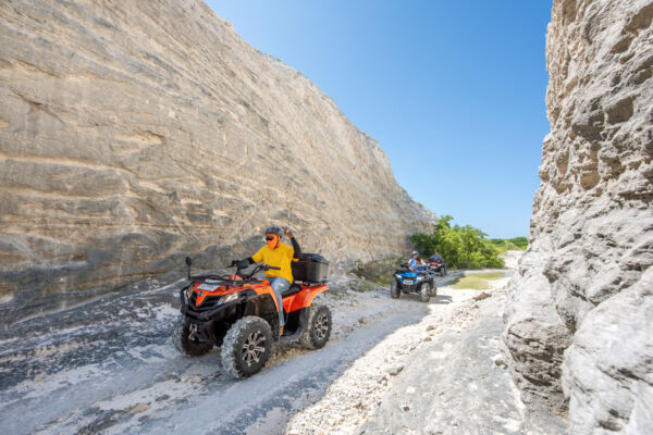 ATVs in a limestone canyon on Grand Turk