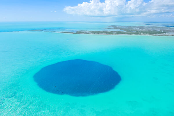 Aerial view of kiteboarders at the Middle Caicos Ocean Hole in the Turks and Caicos