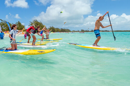 Kid's stand up paddle board race in the Turks and Caicos