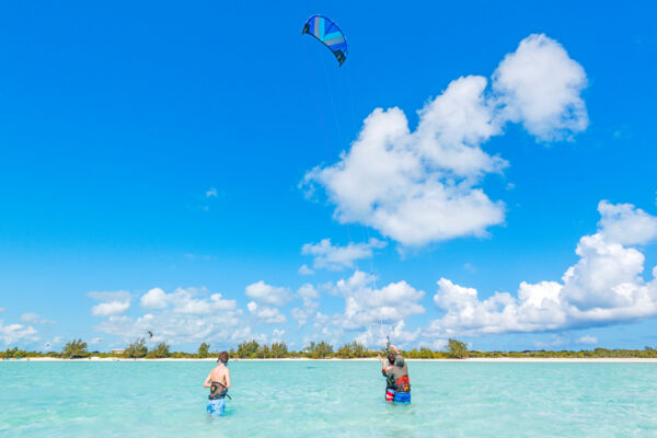 Youths learning to kiteboard at Long Bay Beach on Providenciales
