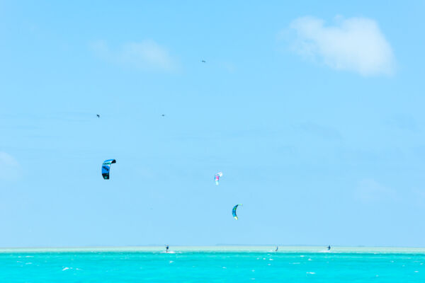 Kiting downwind across the brilliant waters of the Caicos Banks