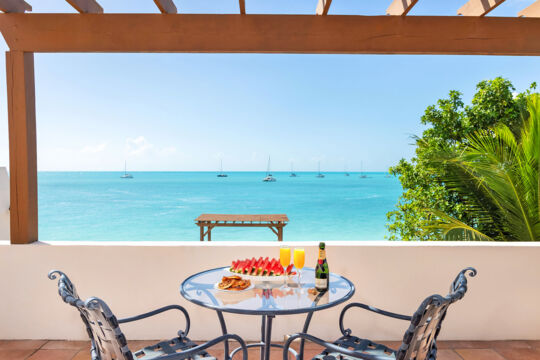 Breakfast table overlooking the ocean.