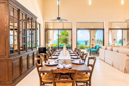Indoor dining room at a villa. 