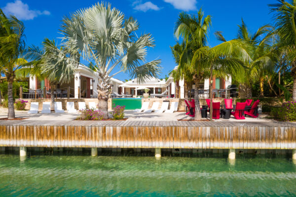 Aerial view of Leeward Jewel villa on the canal in Leeward