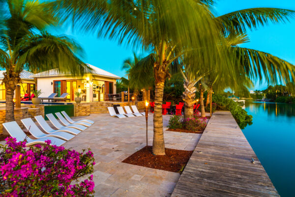 Aerial view of Leeward Jewel villa on the canal in Leeward