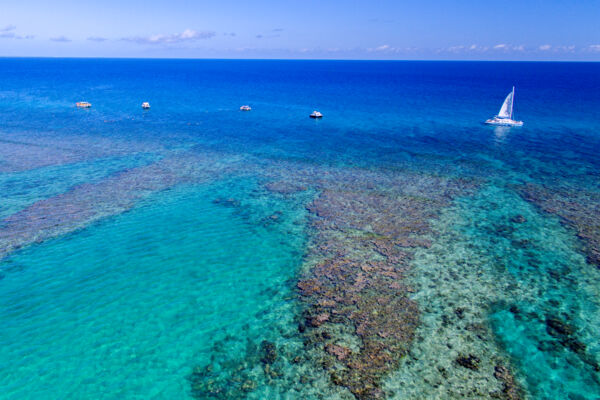 Aerial view of boat at Leeward Reef in the Turks and Caicos