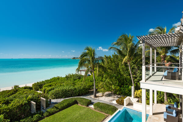 View from the upper level of Lilikoi villa over Sapodilla Bay Beach