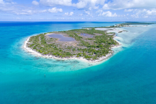 Aerial view of Little Water Cay in the Turks and Caicos