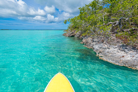 Clear water and the rocky coastline of Long Cay