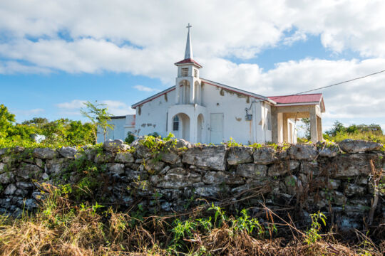 Church and stone wall in Lorimers, Middle Caicos