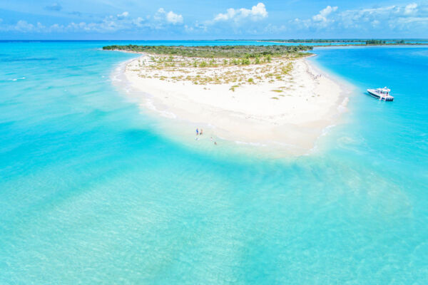 Luxury yacht at Fort George Cay in the Turks and Caicos