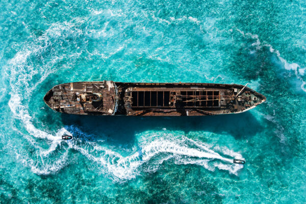 Jet ski at shipwreck in Turks and Caicos