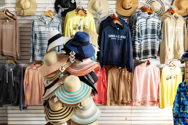 Hats and shirts in a shop