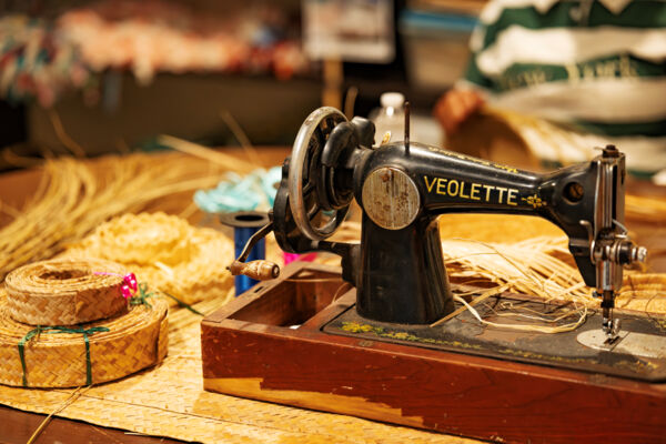 A sewing machine in a straw work studio in Turks and Caicos.