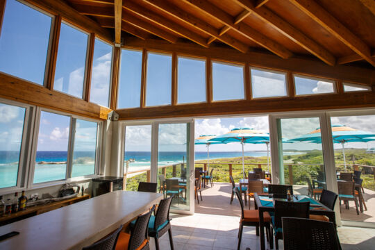 Restaurant with huge windows overlooking the ocean on Middle Caicos
