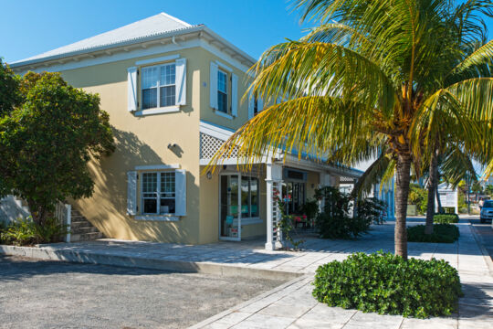 Exterior of a yellow commercial building