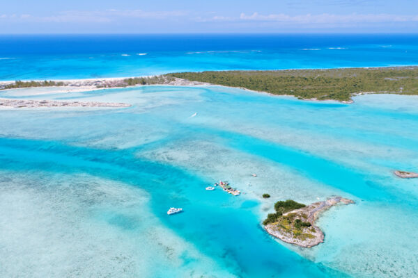 Aerial view of the Princess Alexandra National Park and Half Moon Bay lagoon