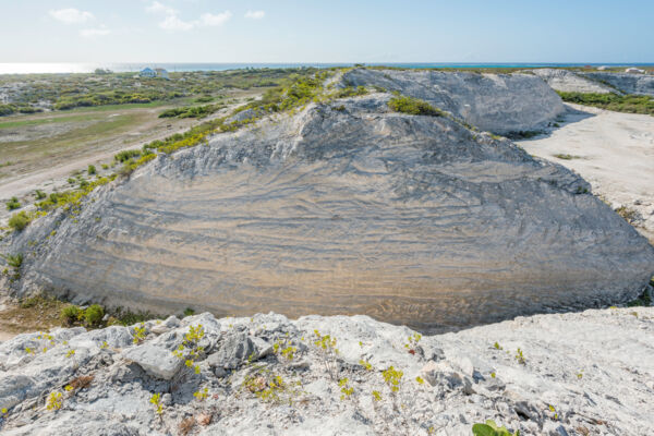 View of limestone hill quarry site at North Wells on Grand Turk.