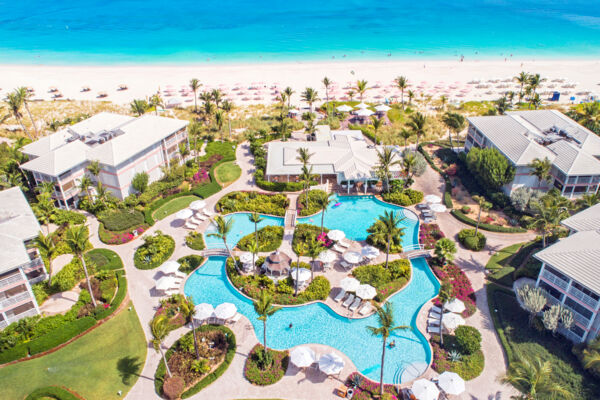 Overhead aerial view of the main pool at Ocean Club West