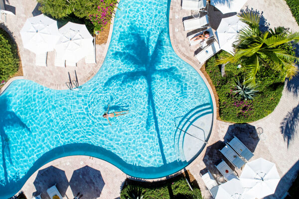 Overhead view of swimmer in the pool at Ocean Club West