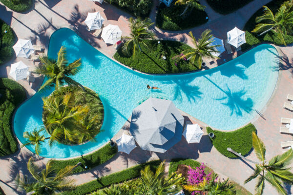 overhead view of the swimming pool at Ocean Club