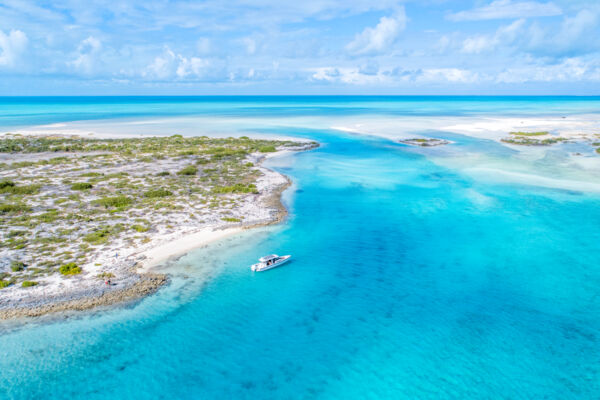 Yacht at a remote island in the Turks and Caicos