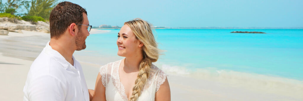 Newlywed couple on Leeward Beach