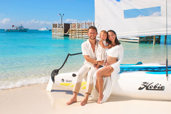 Family photoshoot on a Hobie Cat at Beaches Turks and Caicos resort