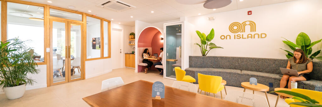 Interior of the On Island shared workspace in Grace Bay