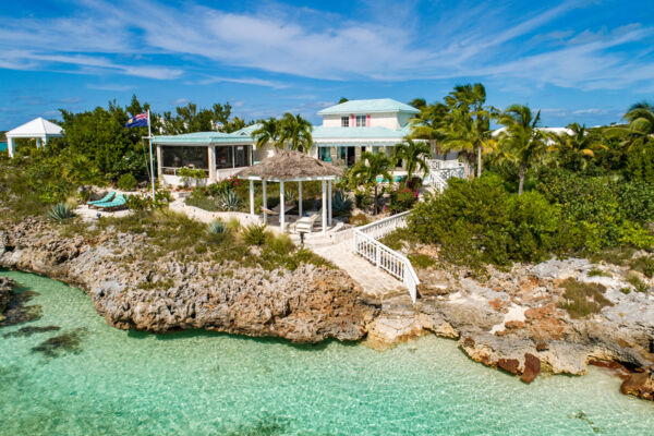 Aerial view of stairs and walkway from On the Rocks Villa to the ocean