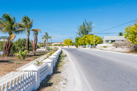 Paved road in the quiet settlement of Over Back on Grand Turk