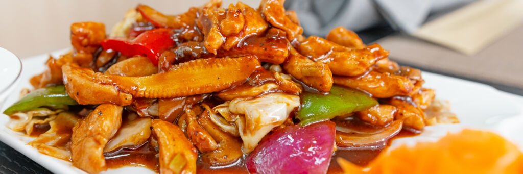 Cashew chicken dish at a Chinese restaurant
