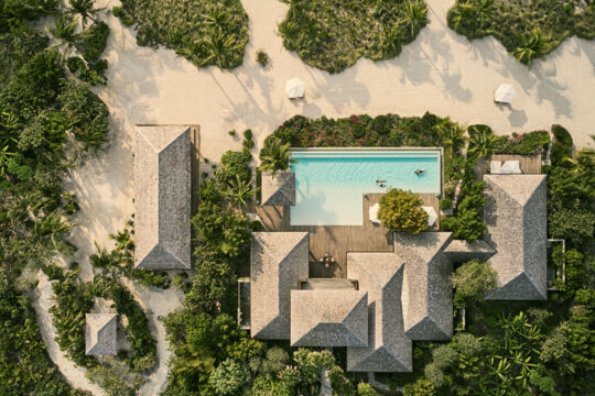 Aerial view of Serenity villa on Parrot Cay