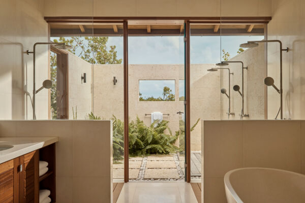 Bathroom and outdoor shower in a luxury villa