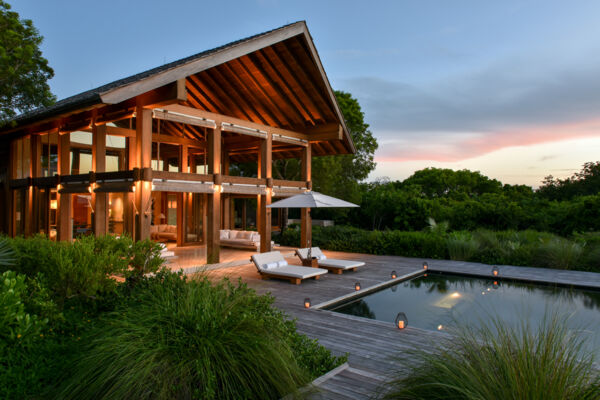 Bathroom and outdoor shower in a luxury villa