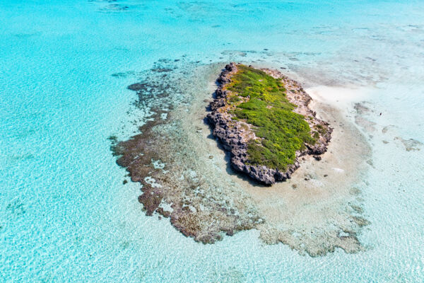 Aerial view of Pelican Cay near Bambarra Beach