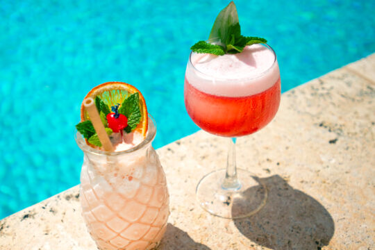 Mixed drinks at Pine Cay Resort