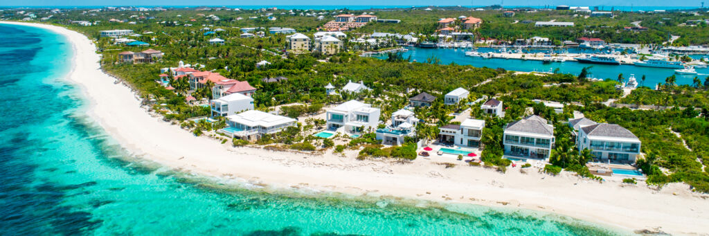 Aerial view of Plum Wild villa at Turtle Cove in the Turks and Caicos