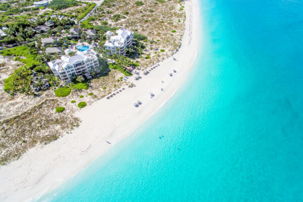 Overhead view of Point Grace and Grace Bay Beach