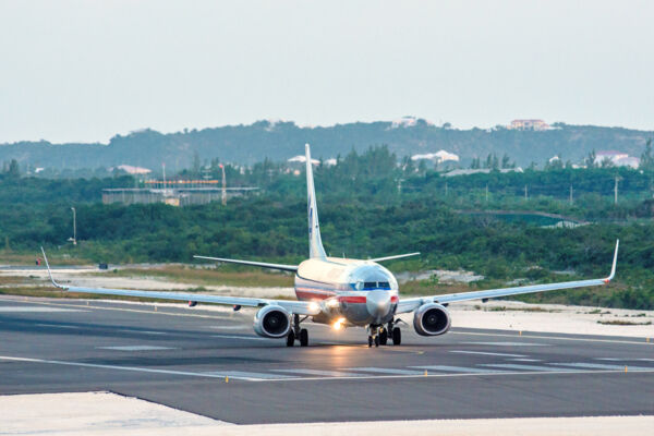 American Airlines jet on the runway at the Providenciales International Airport