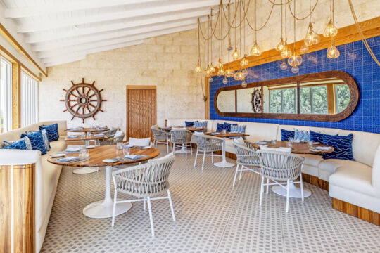 Nautical-themed restaurant interior. 