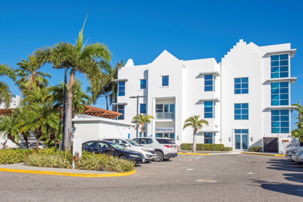 Exterior and parking lot of Royal Bank of Canada (RBC) in the Turks and Caicos