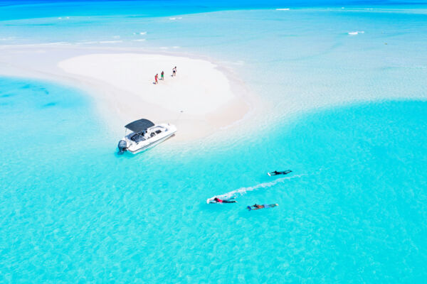 Aerial view of snorkelers with sea scooters