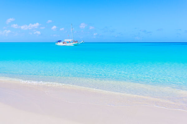 Sailboat off a beach in the Turks and Caicos