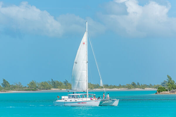 Sailing catamaran at Providenciales, Turks and Caicos.