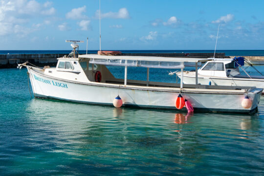 Passenger ferry anchored at a marina on Salt Cay